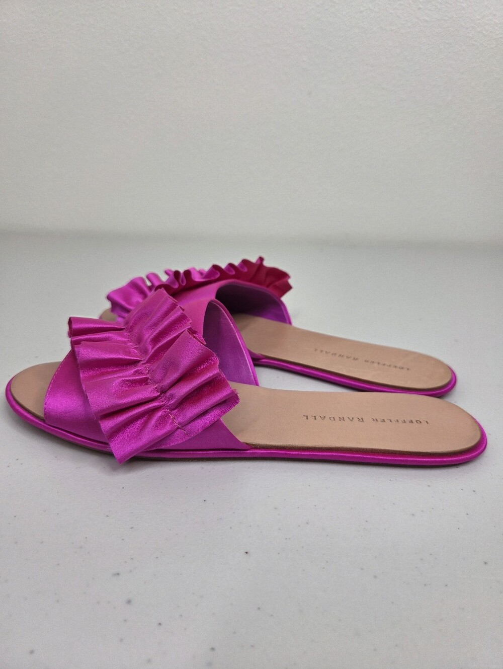 Loeffler Randall Rey Satin Ruffle Slides Fuchsia Hot Pink - Picture 5 of 13